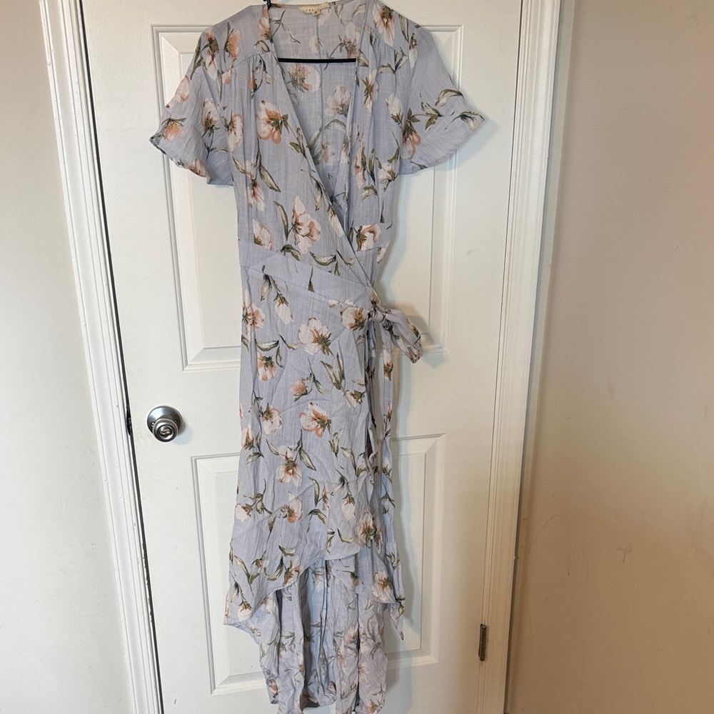 Promesa High Low Floral Wrap Dress in Light Blue and Pink